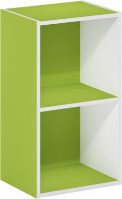 Furinno Luder Bookcase / Book / Storage, 2-Tier Cube, Green/White