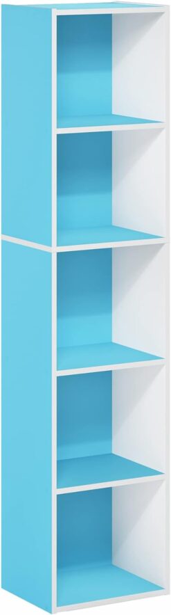 Furinno Luder Bookcase / Book / Storage, 5-Tier Cube, Light Blue/White