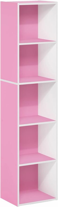 Furinno Luder Bookcase / Book / Storage, 5-Tier Cube, Pink/White