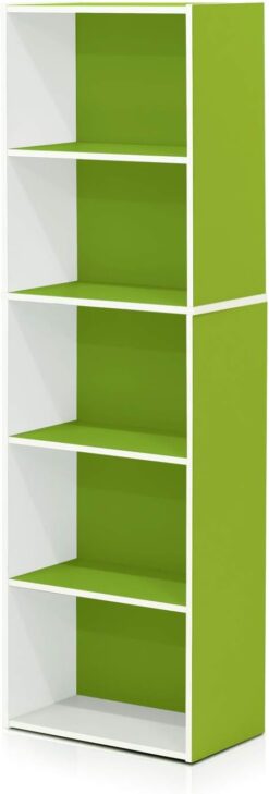 Furinno Luder Bookcase / Book / Storage , 5-Tier, White/Green