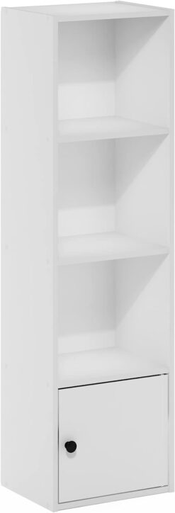 Furinno Luder Shelf Bookcase with 1 Door Storage Cabinet, White (4-Cube with Cabinet)