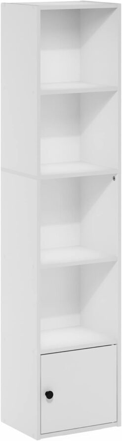 Furinno Luder Shelf Bookcase with 1 Door Storage Cabinet, White (5-Cube with Cabinet)