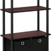 Furinno NW889DC/BK Go Green 4-Tier Multipurpose Storage Rack w/Bins, Dark Cherry/Black