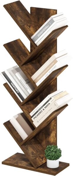 Furinno Tree Bookshelf 7-Tier Floor Standing Tree Bookcase, Amber Pine