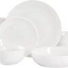 Gibson Home Gracious Dining Double Bowl Porcelain Chip and Scratch Resistant Dinnerware Set, Service for 4 (16pcs), White (Coupe)