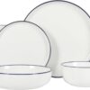 Gibson Home Oslo 16-Piece Porcelain Chip and Scratch Resistant Dinnerware Set, White w/Blue Rim