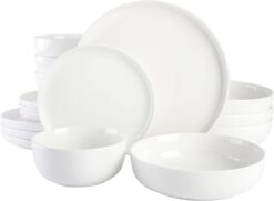 Gibson Home Oslo Porcelain Chip and Scratch Resistant Dinnerware Set, Service for 4 (16pcs), White