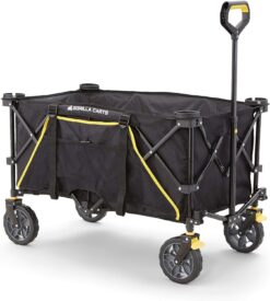 Gorilla Carts 7 Cubic Feet Collapsible Folding Outdoor Utility Sports Beach Wagon, with 150 Pound Capacity, Oversized Bed, & Cup Holder, Black