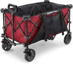Gorilla Carts 7 Cubic Feet Collapsible Folding Outdoor Utility Sports Beach Wagon, with 150 Pound Capacity, Oversized Bed, & Cup Holder, Red