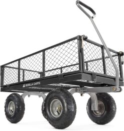 Gorilla Carts 800 Pound Capacity Heavy Duty Durable Steel Mesh Convertible Flatbed Garden Outdoor Hauling Utility Wagon Cart, Black