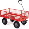 Gorilla Carts 800 Pound Capacity Heavy Duty Steel Mesh Versatile Utility Wagon Cart with Easy Grip Handle for Outdoor Hauling, Red