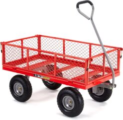 Gorilla Carts 800 Pound Capacity Heavy Duty Steel Mesh Versatile Utility Wagon Cart with Easy Grip Handle for Outdoor Hauling, Red