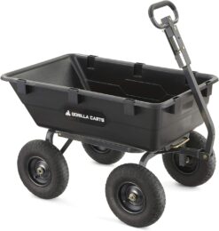 Gorilla Carts Poly Garden Dump Cart with Easy to Assemble Steel Frame, Camping Wagon with Quick Release System, 1200 Pound Capacity, and 13 Inch Tires