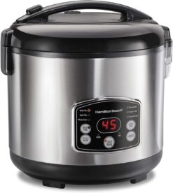 Hamilton Beach Digital Programmable Rice Cooker & Food Steamer, 14 Cups Cooked (7 Uncooked) With Steam & Rinse Basket, Stainless Steel (37548)