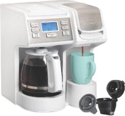 Hamilton Beach FlexBrew Trio 2-Way Coffee Maker, Compatible with K-Cup Pods or Grounds, Single Serve & Full 12c Pot, White with Stainless Steel Accents, Fast Brewing