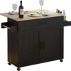 IRONCK Rolling Kitchen Island Table on Wheels with Drop Leaf, Storage Cabinet, Drawer, Spice/Towel Rack, Kitchen Cart, Black
