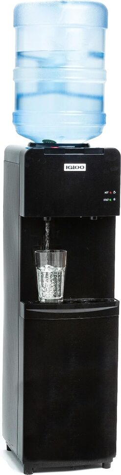 Igloo Top Loading Hot and Cold Water Dispenser - Water Cooler for 5 Gallon Bottles and 3 Gallon Bottles - Includes Child Safety Lock - Water Machine Perfect for Home, Office, & More - Black Original