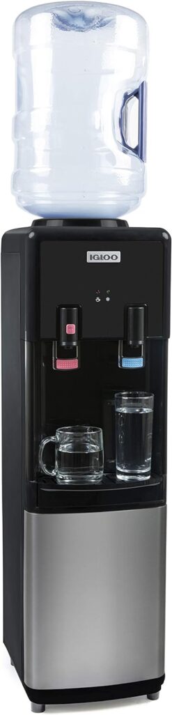 Igloo Top Loading Hot and Cold Water Dispenser - Water Cooler for 5 Gallon Bottles and 3 Gallon Bottles - Includes Child Safety Lock - Water Machine Perfect for Home, Office, & More - Black