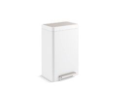 KOHLER 20940-STW 13 Gallon Kitchen Step Trash Can with Foot Pedal, Soft Close Lid, White Stainless Steel