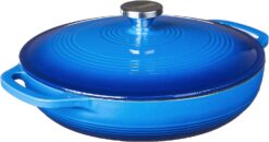 Lodge 3.6 Quart Enameled Cast Iron Oval Casserole With Lid – Dual Handles – Oven Safe up to 500° F or on Stovetop - Use to Marinate, Cook, Bake, Refrigerate and Serve – Caribbean Blue