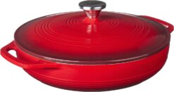 Lodge 3.6 Quart Enameled Cast Iron Oval Casserole With Lid– Dual Handles – Oven Safe up to 500° F or on Stovetop - Use to Marinate, Cook, Bake, Refrigerate and Serve – Island Spice Red