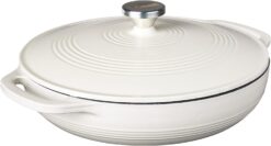 Lodge 3.6 Quart Enameled Cast Iron Oval Casserole With Lid– Dual Handles – Oven Safe up to 500° F or on Stovetop - Use to Marinate, Cook, Bake, Refrigerate and Serve – Oyster White
