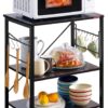 Mr IRONSTONE Kitchen Stand Microwave Cart 23.7'' for Small Space, Coffee Bar Table 3-Tier Rolling Utility Microwave Stand on Wheels, Coffee Cart with Storage Bakers Rack, Black Board+Black Metal Frame