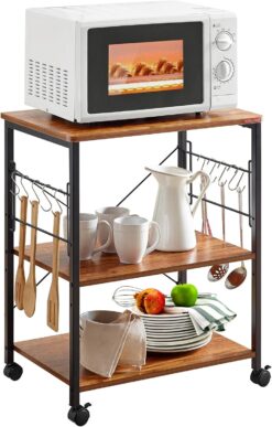 Mr IRONSTONE Kitchen Stand Microwave Cart 23.7'' for Small Space, Coffee Cart 3-Tier Rolling Utility Microwave Oven Rack on Wheels, Vintage