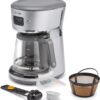 Mr. Coffee Easy Measure 12 Cup Programmable Maker with Gold Tone Reusable Filter, Silver/Chrome
