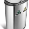 NINESTARS DZT-50-13R Automatic Touchless Infrared Motion Sensor Trash Can/Recycler, 13 Gal 50L, Stainless Steel Base (Oval, Black/Silver Lid)