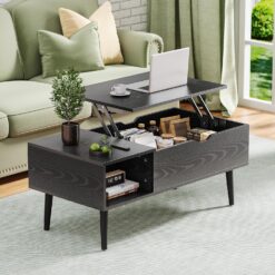 OLIXIS Modern Lift Top Coffee Table Wooden Furniture with Storage Shelf and Hidden Compartment for Living Room Office (Black)