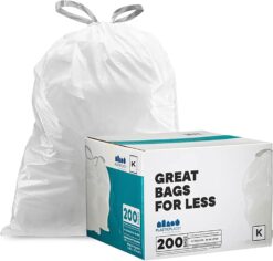 Plasticplace Custom Fit Trash Bags, Compatible with simplehuman Code K (200 Count) White Drawstring Garbage Liners 10 Gallon / 38 Liters, 24