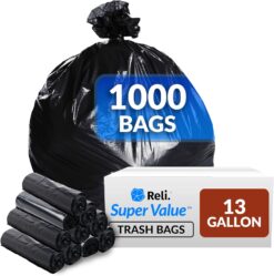 Reli. SuperValue 13 Gallon Trash Bags | 1000 Count Bulk | Tall Kitchen | Can Liners | Black Multi-Use Garbage Bags