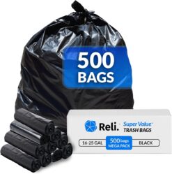 Reli. SuperValue 16-25 Gallon Trash Bags | 500 Count Bulk | Black Multi-Use Garbage Bags