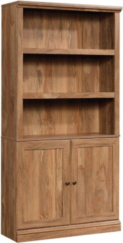 Sauder Miscellaneous Storage Transitional 3-Shelf 2-Door Bookcase/ Book shelf, Sindoori Mango finish