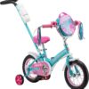 Schwinn Grit and Petunia Push Steer and Ride Kids Bike, For Boys & Girls Ages 2-4 Year Old, Rider Height 28-38 Inch, 12-Inch Wheels, Training Wheels, Detachable Push Handle with Water Bottle & Holder