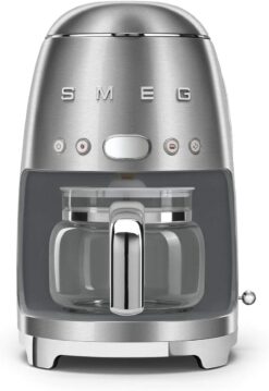 Smeg 1950's Retro Style 10 Cup Programmable Coffee Maker Machine (Stainless Steel), Large