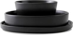 Stone Lain Celina Stoneware 12-Piece Dinnerware Set, Cereal and Pasta Bowls, Black, Coupe