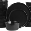 Stone Lain Celina Stoneware 24-Piece Round Dinnerware Set, Black