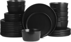 Stone Lain Celina Stoneware 24-Piece Round Dinnerware Set, Black