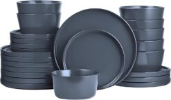 Stone Lain Celina Stoneware 24-Piece Round Dinnerware Set, Grey