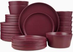 Stone Lain Celina Stoneware 24-Piece Round Dinnerware Set, Purple