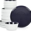 Stone Lain Elica Stoneware Dinnerware Set, Service for 4-12 Pieces, Navy and White