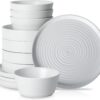 Stone Lain Elica Stoneware Dinnerware Set, Service for 4-12 Pieces, White