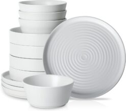 Stone Lain Elica Stoneware Dinnerware Set, Service for 4-12 Pieces, White