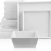 Stone Lain Grace Square Stoneware Dinnerware Set, 12 Piece Service For 4, White