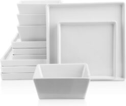 Stone Lain Grace Square Stoneware Dinnerware Set, 12 Piece Service For 4, White