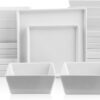 Stone Lain Grace Square Stoneware Dinnerware Set, 24 Piece Service For 8, White