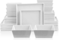 Stone Lain Grace Square Stoneware Dinnerware Set, 24 Piece Service For 8, White