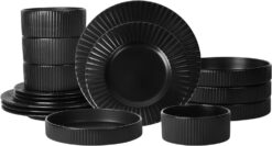 Stone Lain Lusso Stoneware Dinnerware Set, 16-Piece - Service for 4, Black